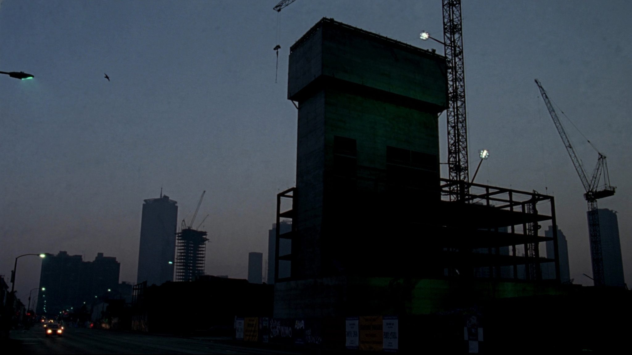 Residential construction framing at dusk